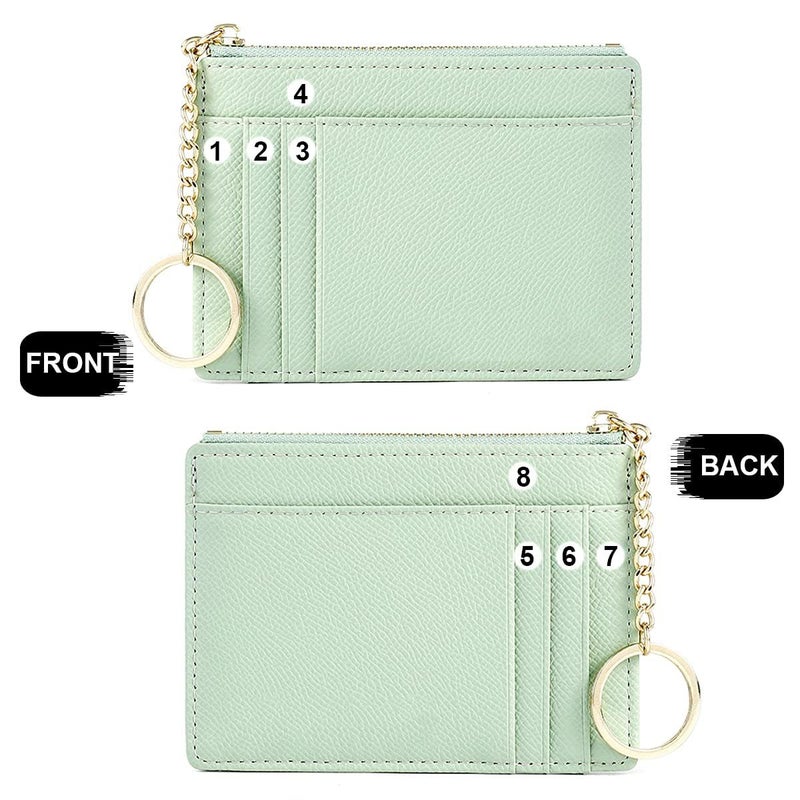 Valentoria Slim RFID Blocking Card Holder Small Pocket Wallet Keychian Zipper Coin Purse Minimalist Leather Cash & Coin & Cards Case for Women Men (Green) - Image 3